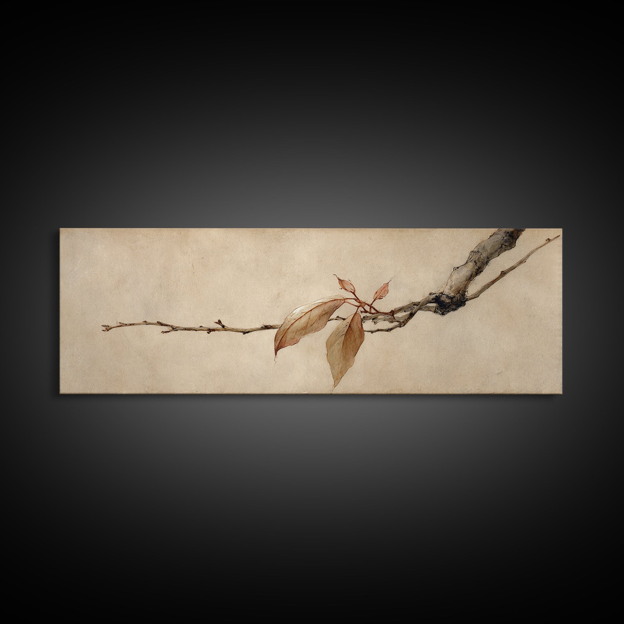 Sepia Autumn Branch Wall Art, Wabi Sabi Botanical Print, Japanese Inspired Decor, Neutral Nature Art, Framed Canvas Print