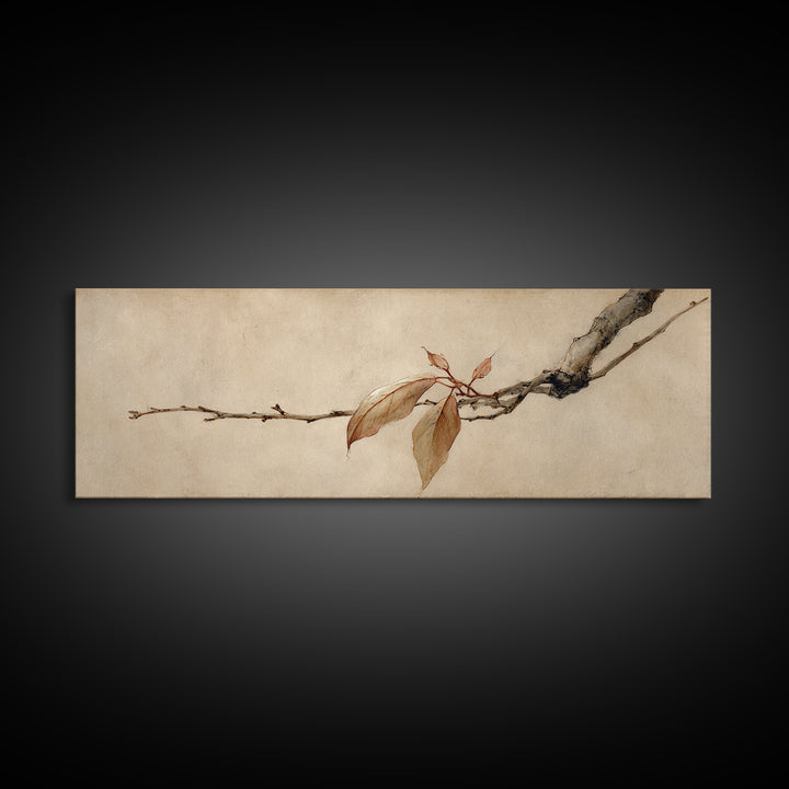 Sepia Autumn Branch Wall Art, Wabi Sabi Botanical Print, Japanese Inspired Decor, Neutral Nature Art, Framed Canvas Print