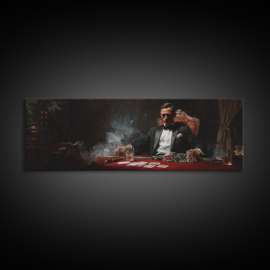 Moody Tuxedo Poker Player Framed Canvas Print, Casino Wall Art, Speakeasy Decor, Man Cave, Dark Academia Gift For Him Wall Decor