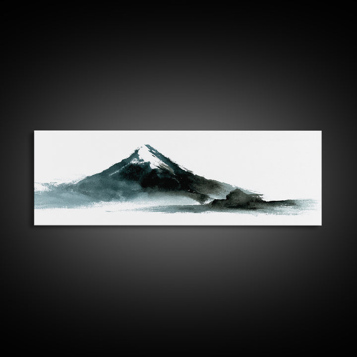Minimalist Black Ink Mountain Landscape Wall Art, Japanese Canvas Print, Zen Decor, Neutral Office Decor, Mountain Art Print