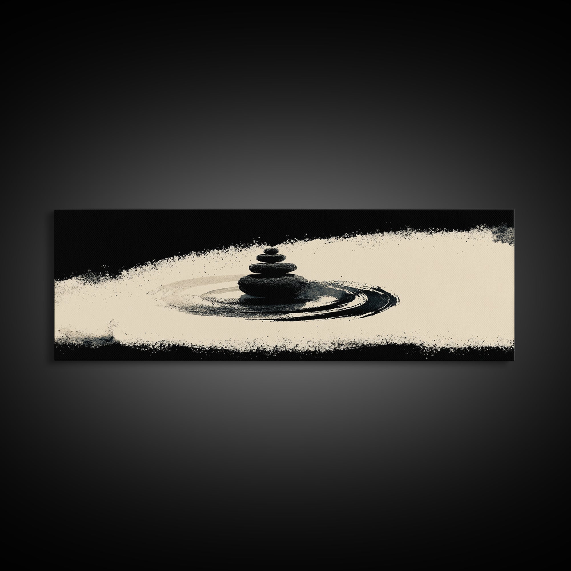 Minimal Zen Stone Stack In Black Ink Circle, Minimalist Wall Art, Japandi Wall Decor, Meditation Room Decor, Spa Home Decor