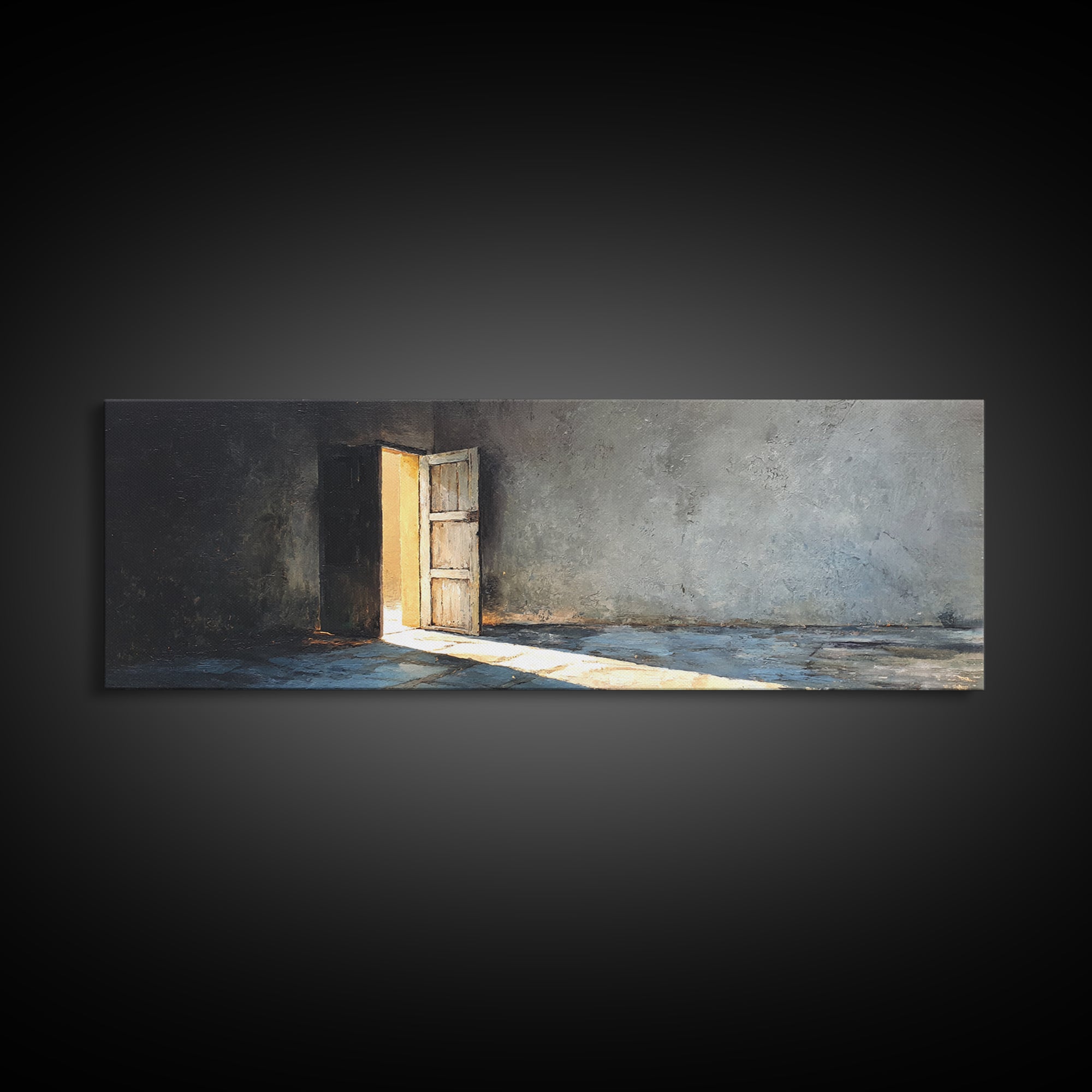 Sunlit Open Door In Moody Concrete Room Wall Art, Wabi Sabi Minimalist Print, Textured Neutral Decor For Living Room, Home Decor