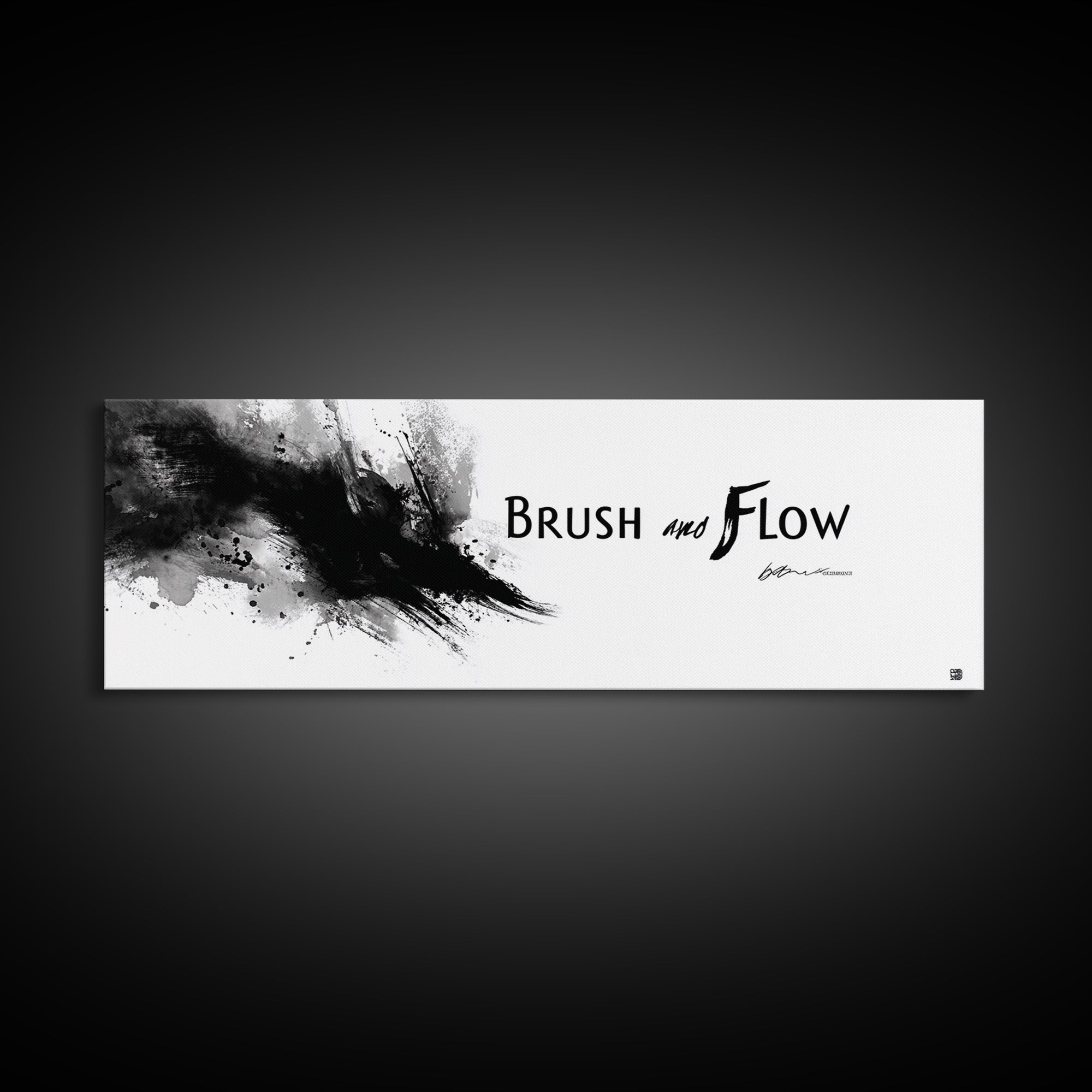 Brush And Flow Black Ink Canvas Print, Abstract Calligraphy Wall Art, Minimalist Black And White Office Wall Decor Print