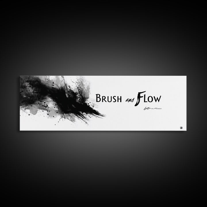 Brush And Flow Black Ink Canvas Print, Abstract Calligraphy Wall Art, Minimalist Black And White Office Wall Decor Print