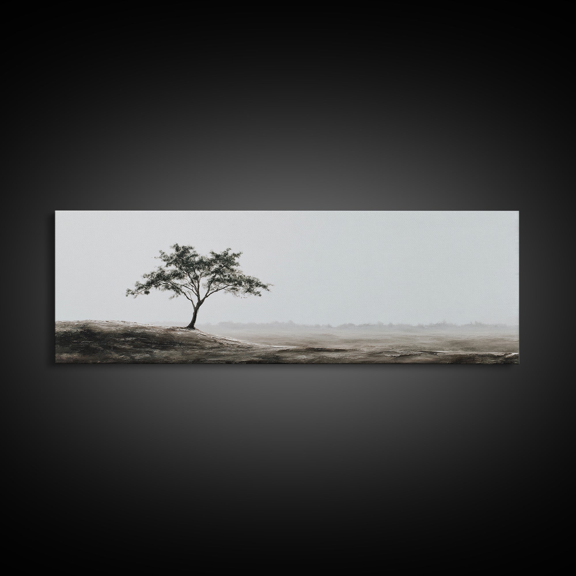 Lone Tree Misty Minimalist Wall Art, Black And White Landscape Print, Neutral Wall Decor, Japandi Office Art, Calming Decor
