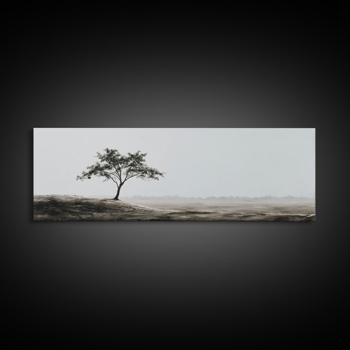 Lone Tree Misty Minimalist Wall Art, Black And White Landscape Print, Neutral Wall Decor, Japandi Office Art, Calming Decor