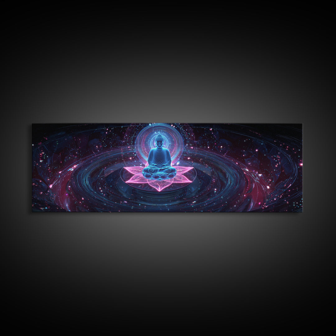Cosmic Buddha Lotus Meditation Canvas Print, Celestial Wall Art, Psychedelic Galaxy Decor, Spiritual Yoga Room Artwork Gift
