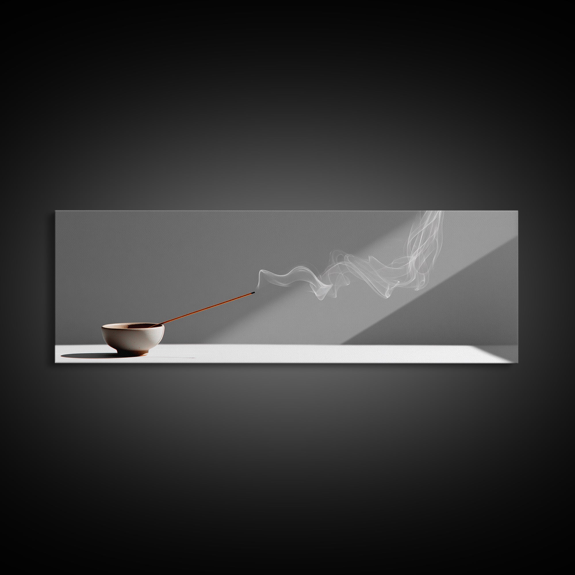 Minimal Incense Bowl With White Smoke Wall Art, Zen Meditation Decor, Japandi Minimalist Print For Spa Or Yoga Room, Home Decor
