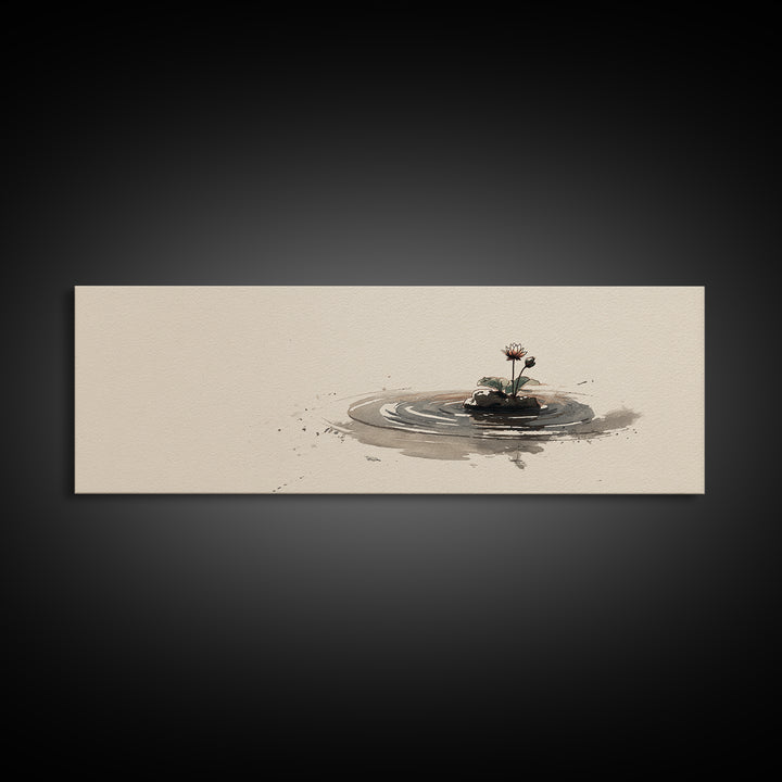 Minimal Zen Water Ripple With Tiny Flower Canvas Print, Wabi Sabi Wall Art, Japandi Decor, Neutral Minimalist Home Decor