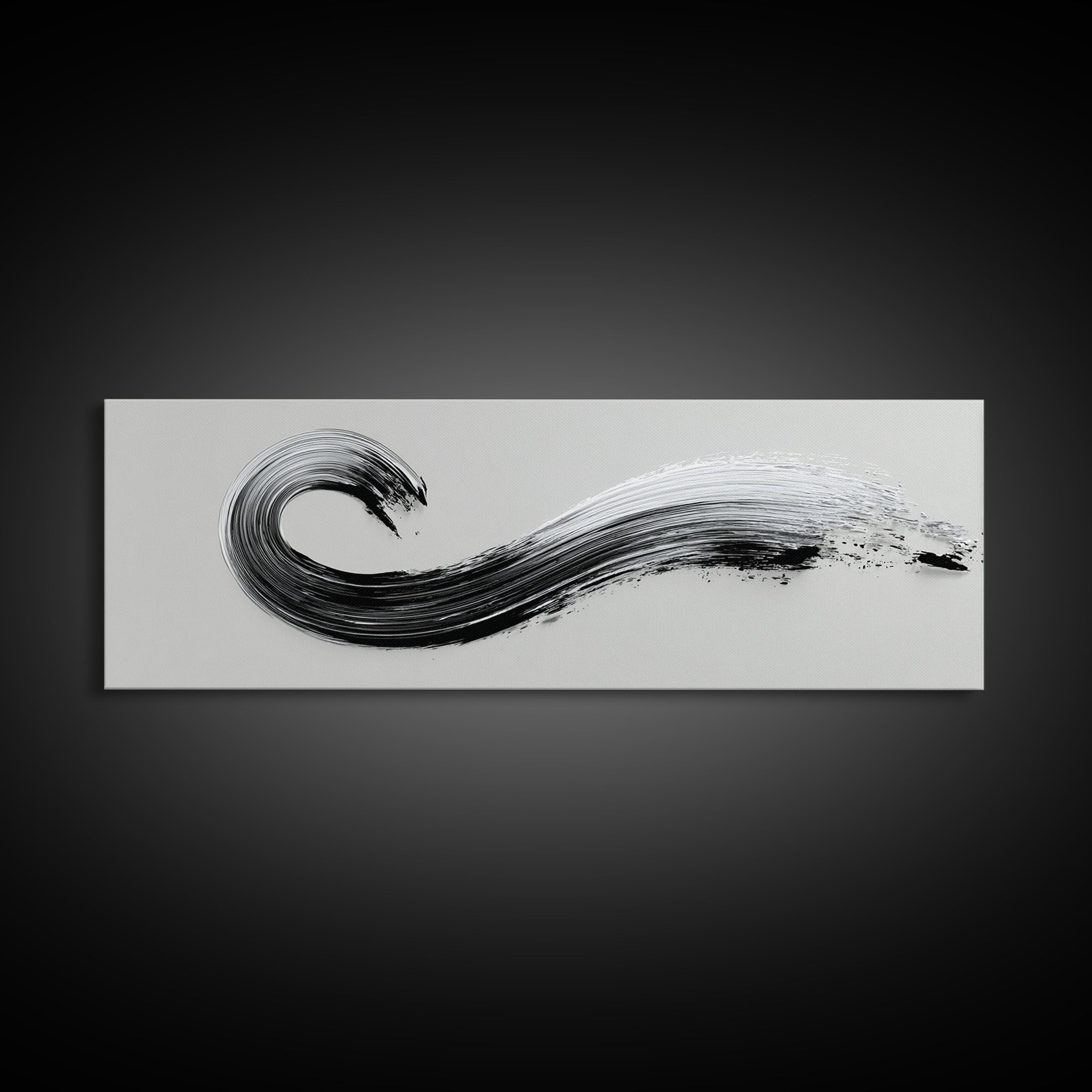 Black Ink Wave Canvas Print, Minimalist Wall Art, Japanese Sumi Painting, Abstract Line Art, Neutral Decor, Zen Office Poster