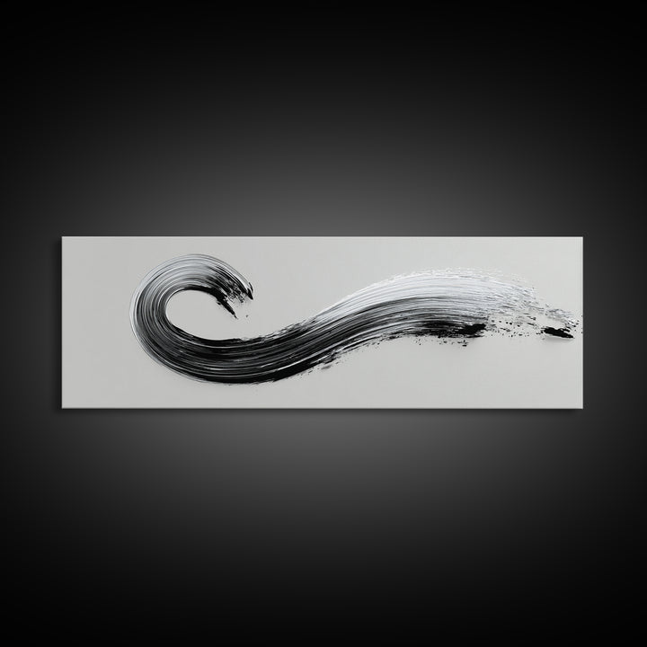Black Ink Wave Canvas Print, Minimalist Wall Art, Japanese Sumi Painting, Abstract Line Art, Neutral Decor, Zen Office Poster