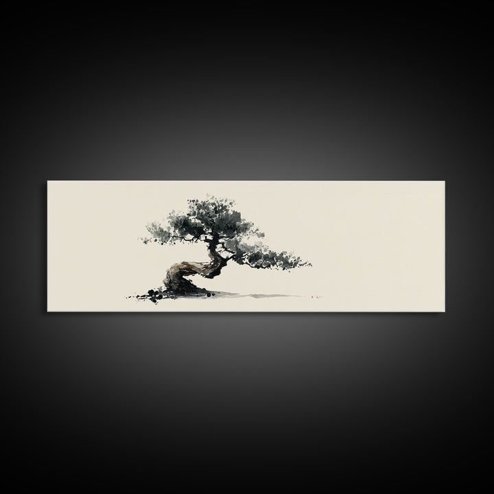 Minimalist Bonsai Tree Wall Art, Japanese Ink Painting Print, Zen Home Decor, Japandi Office Art, Calming Nature Canvas Print