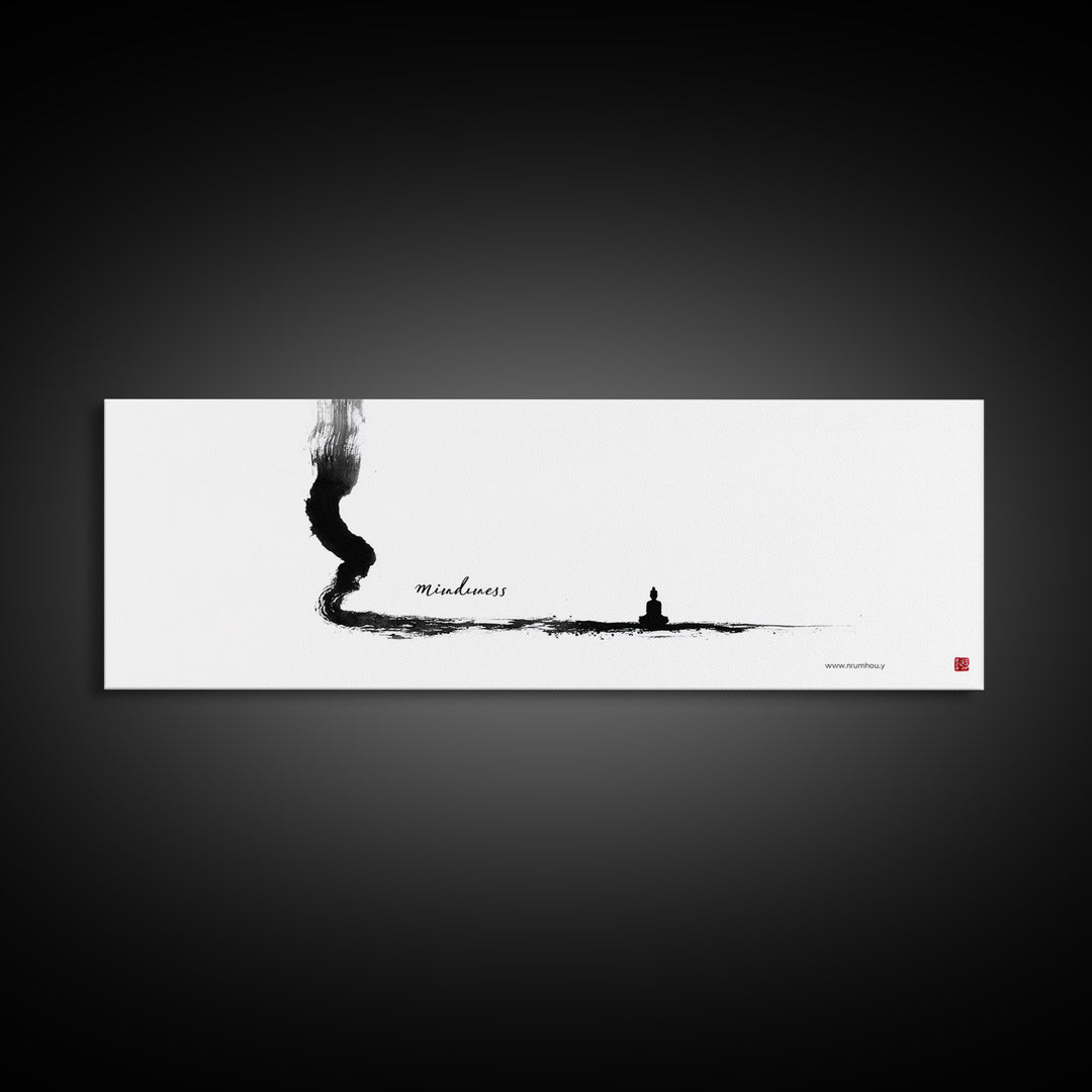 Minimalist Ink Mindfulness Canvas Print, Zen Wall Art, Meditation Decor, Black And White Art, Calming Japanese Office Wall Decor