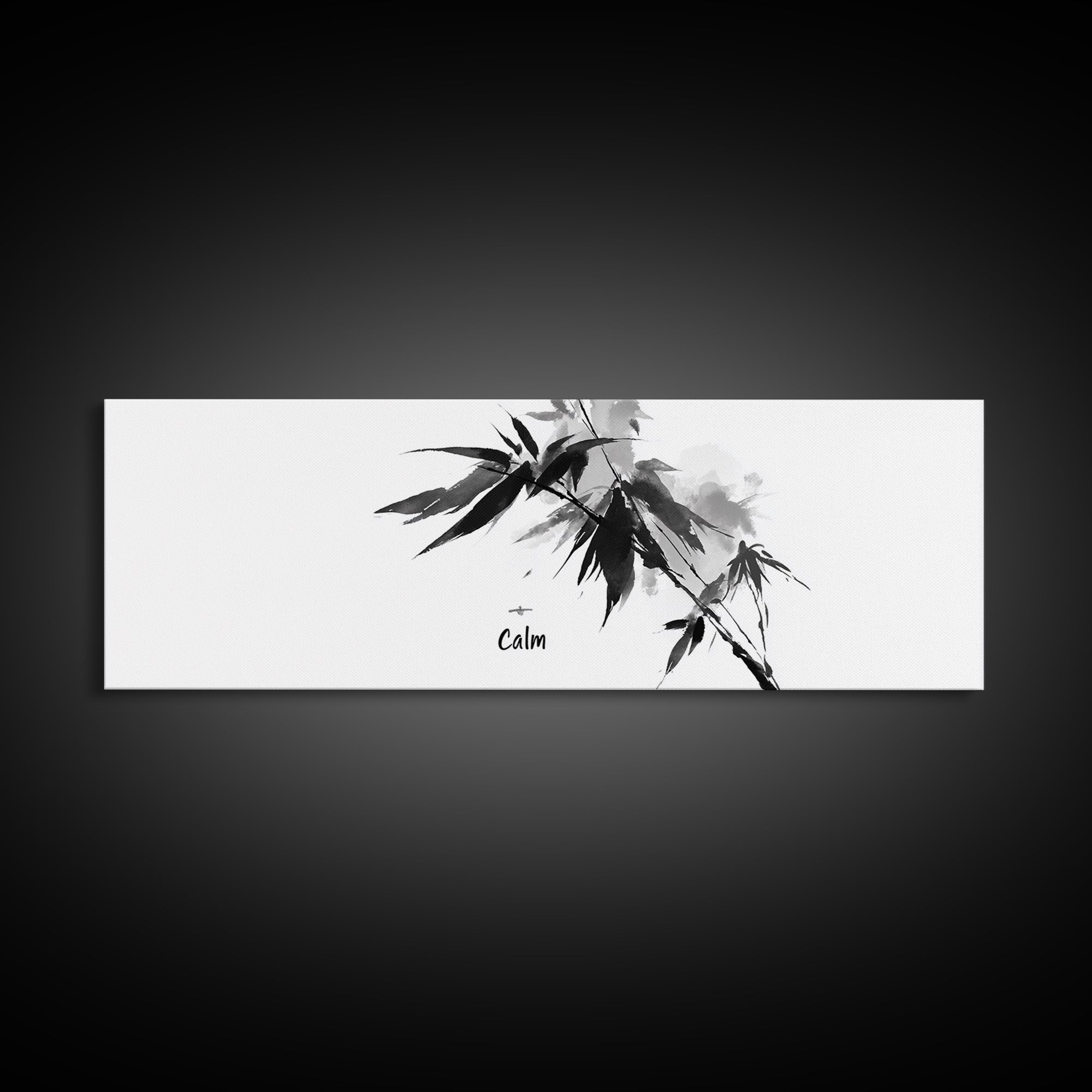 Black Ink Bamboo Calm Wall Art, Minimalist Japanese Zen Brush Painting, Black And White Decor, Peaceful Meditation Canvas Print