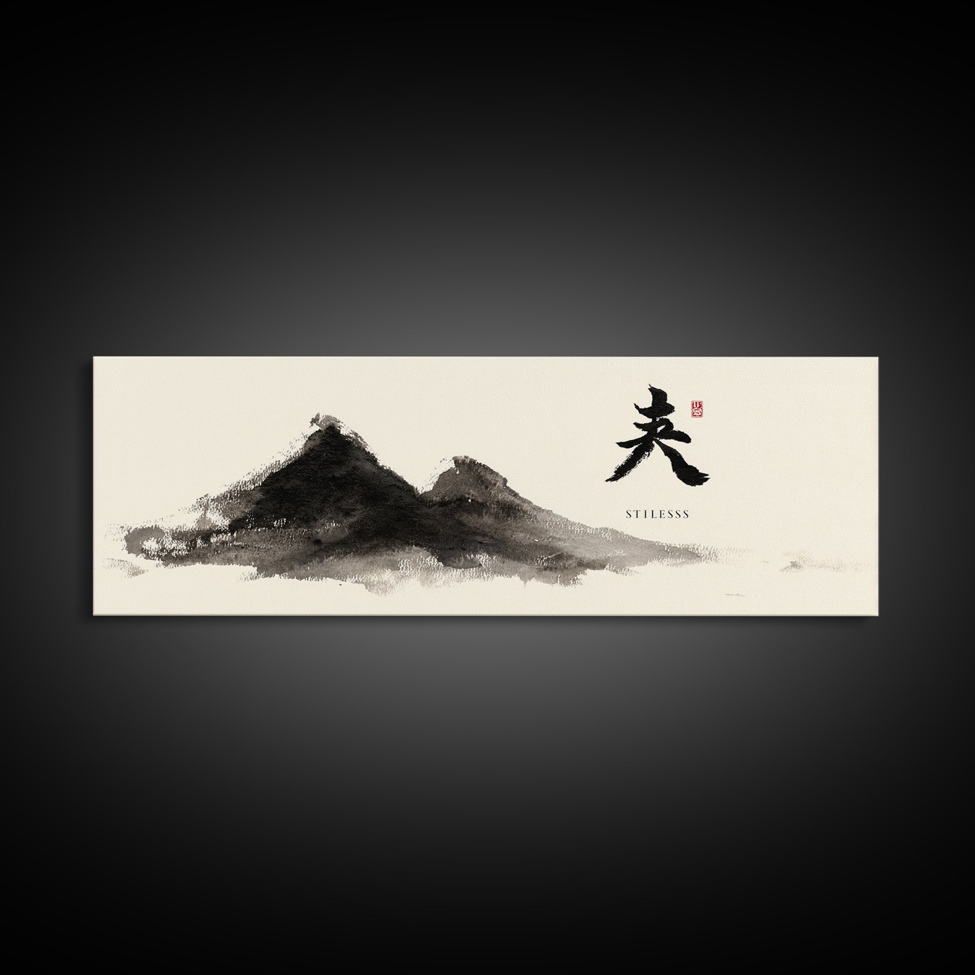 Japanese Ink Mountain Stillness Wall Art, Minimalist Zen Decor, Black And White Print, Sumi Landscape Meditation Gift Idea