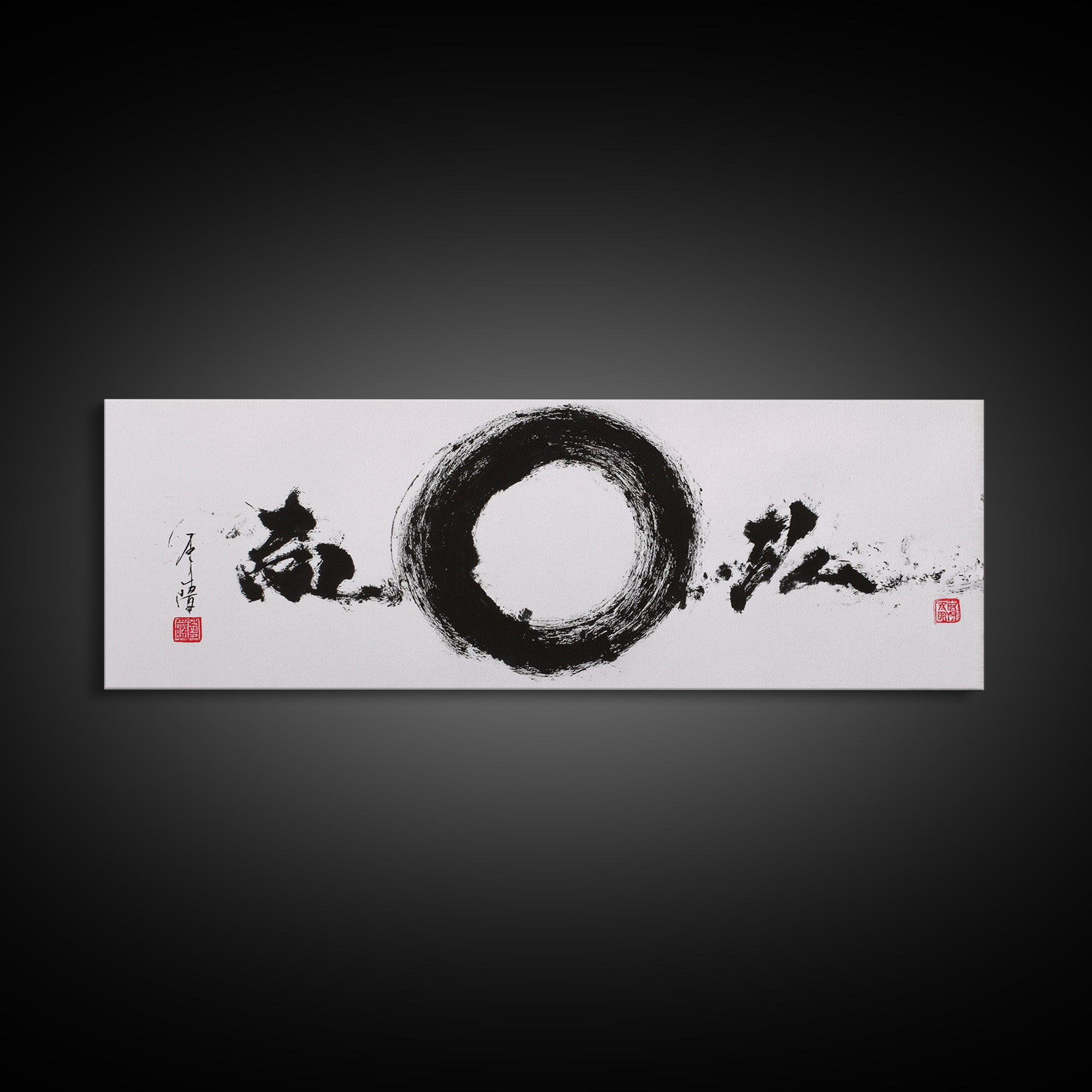 Enso Circle Japanese Calligraphy Wall Art, Black And White Zen Canvas Print For Meditation Room And Minimalist Decor Gift