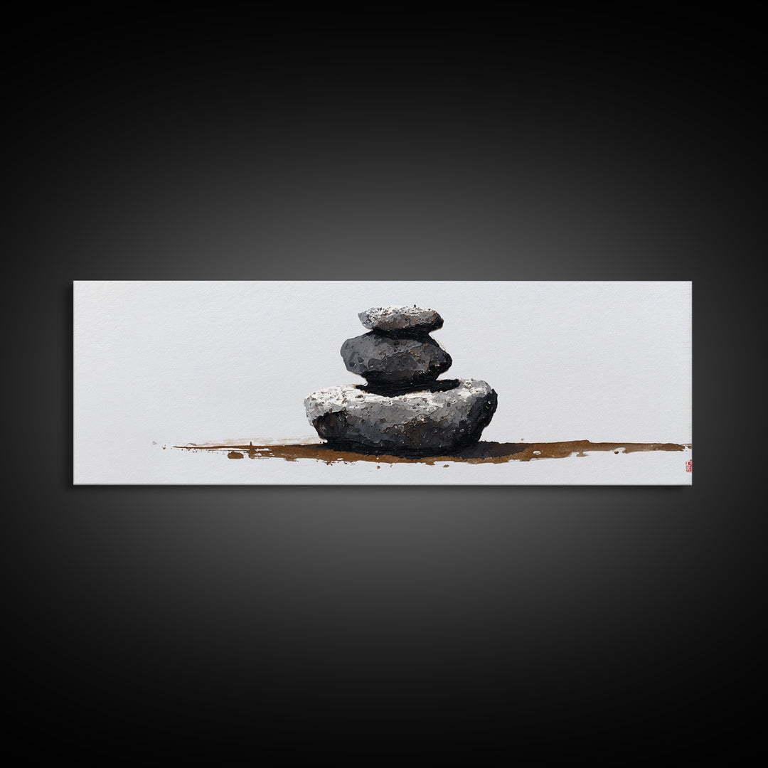 Minimal Zen Stacked Stones Canvas Print, Wabi Sabi Wall Art, Neutral Spa Decor, Meditation Room Poster, Calming Home Decor