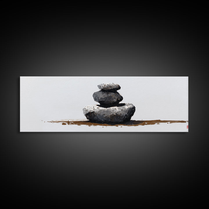 Minimal Zen Stacked Stones Canvas Print, Wabi Sabi Wall Art, Neutral Spa Decor, Meditation Room Poster, Calming Home Decor