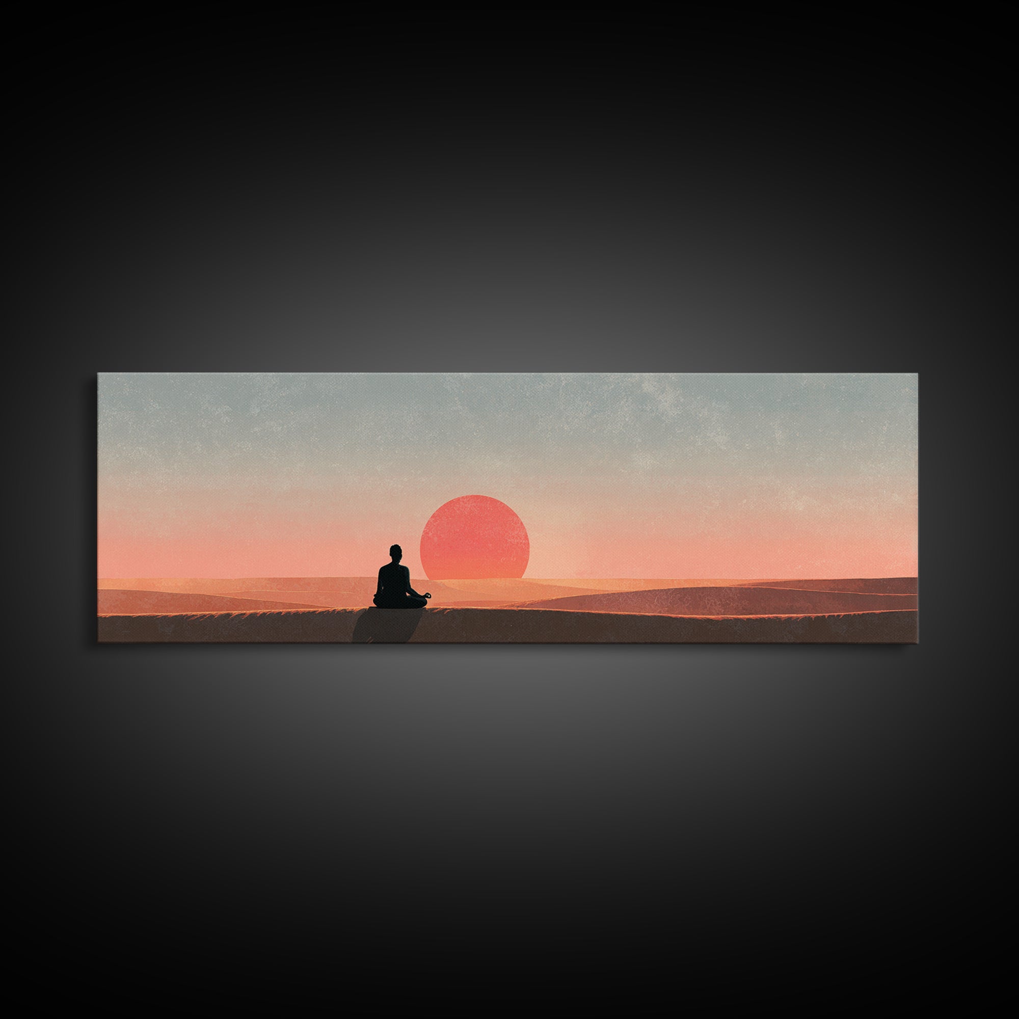 Serene Meditation Sunset Canvas Print, Minimalist Zen Wall Art, Calming Desert Landscape Decor, Yoga Room Spiritual Poster