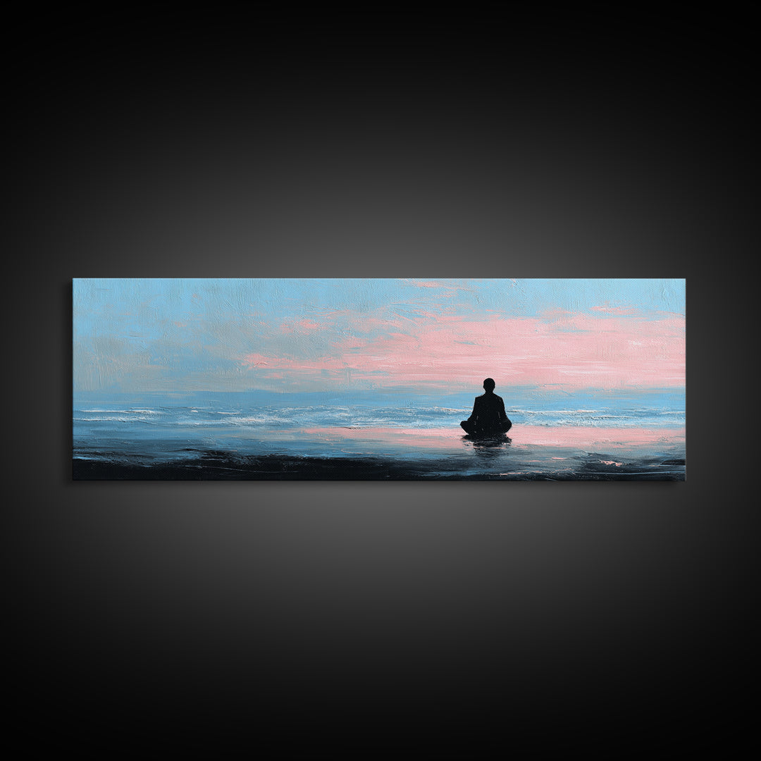 Peaceful Ocean Meditation Wall Art, Pastel Seascape Canvas Print, Zen Spa Decor For Bedroom And Yoga Room Calming Home Decor