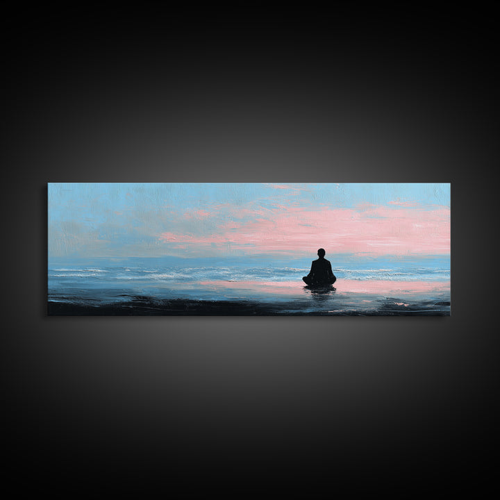 Peaceful Ocean Meditation Wall Art, Pastel Seascape Canvas Print, Zen Spa Decor For Bedroom And Yoga Room Calming Home Decor