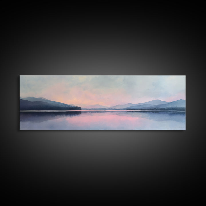 Misty Pastel Lake And Mountains Wall Art, Calming Landscape Print, Minimalist Wall Art, Blue Bedroom Art, Serene Japandi Decor