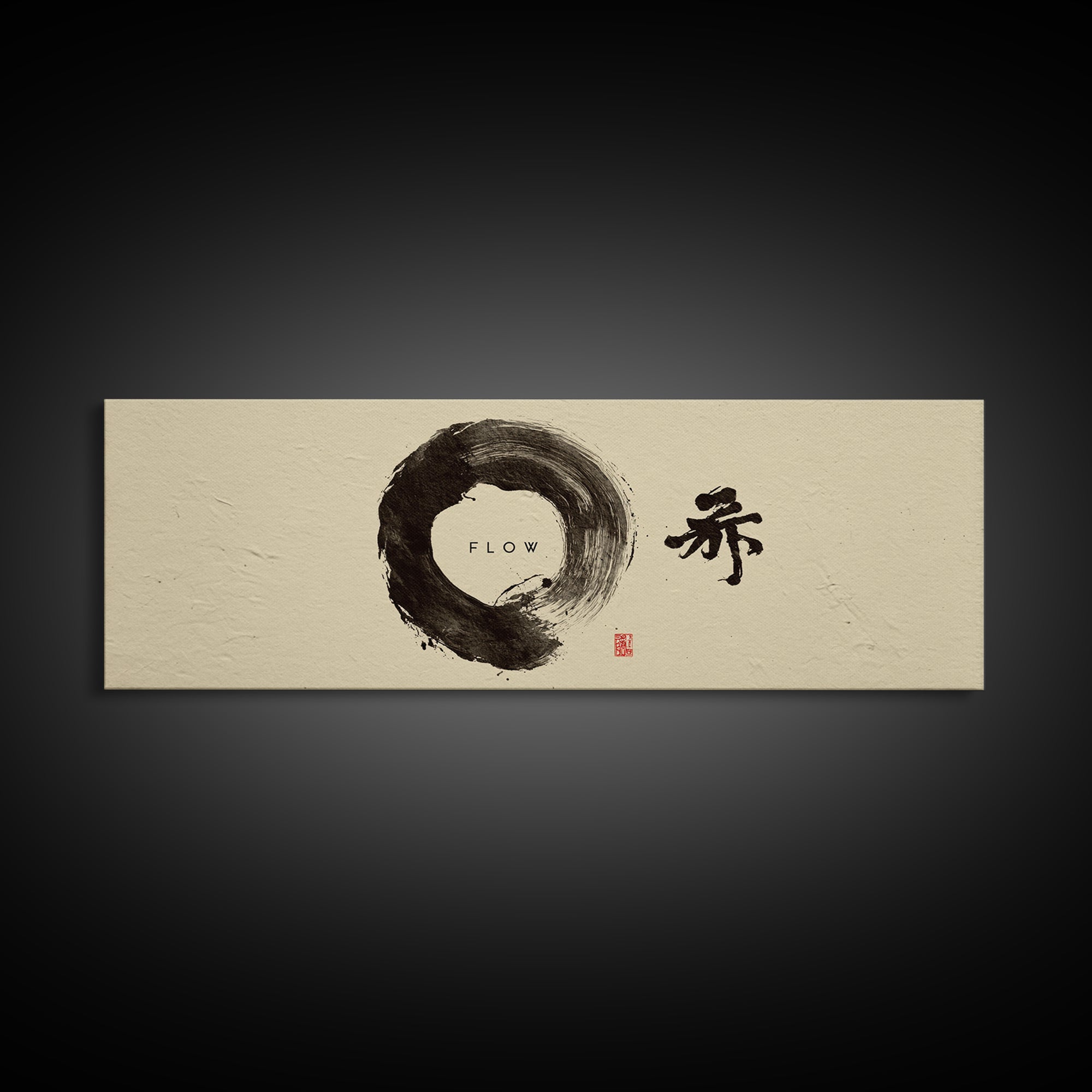 Zen Enso Circle With Flow Calligraphy Framed Canvas Print, Minimalist Wall Art, Japanese Decor, Meditation Room, Japandi Art