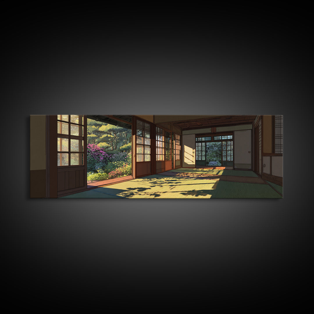Sunlit Japanese Tatami Garden Room Wall Art, Japandi Home Decor, Zen Landscape Print, Calming Asian Inspired Living Room Decor