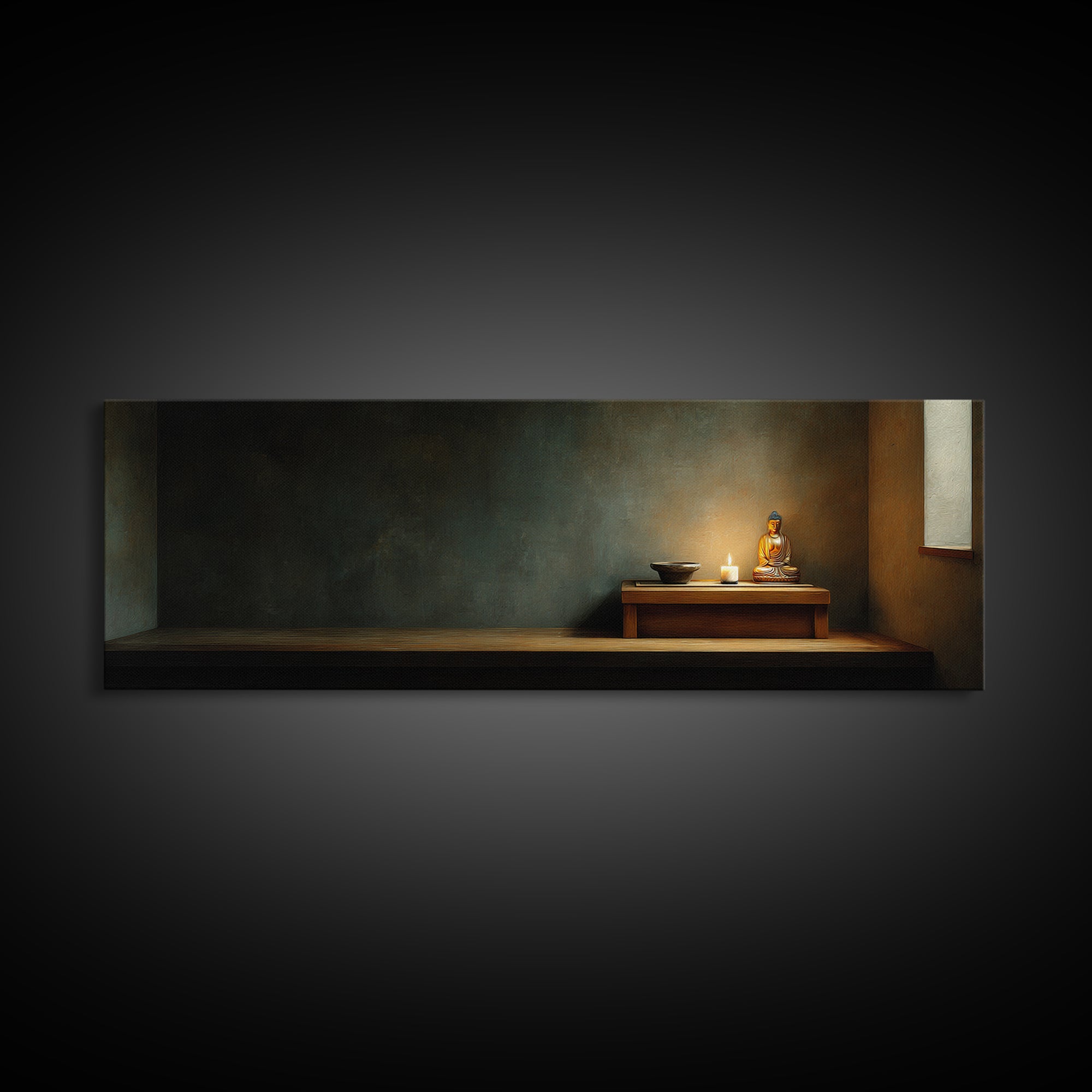 Quiet Buddha Altar With Candle Framed Canvas Print, Calming Meditation Room Wall Art, Zen Home Decor, Spiritual Gift For Her