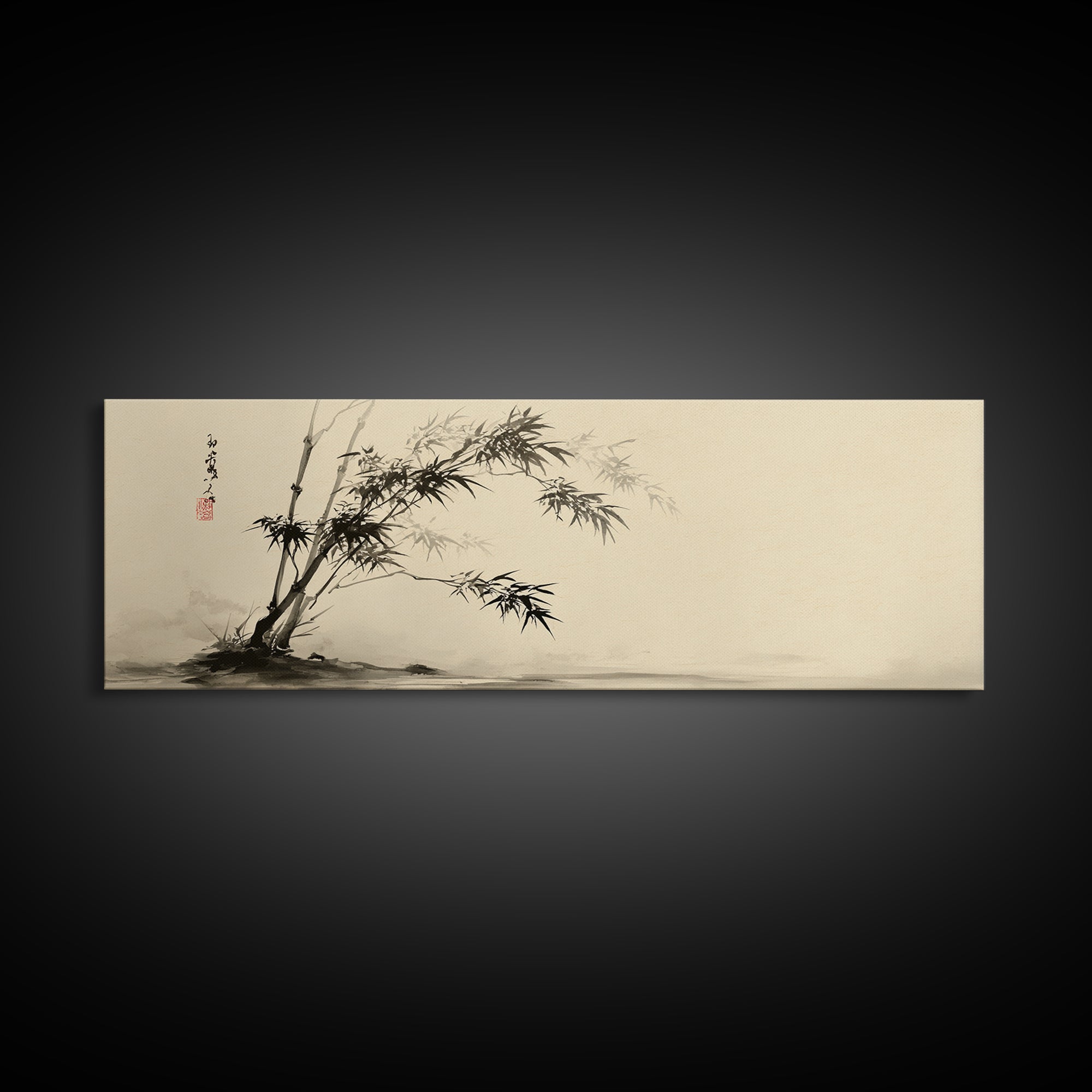Japanese Bamboo Ink Painting Wall Art, Minimalist Sumi Canvas Print, Zen Botanical Decor, Neutral Japandi Wall Decor Print