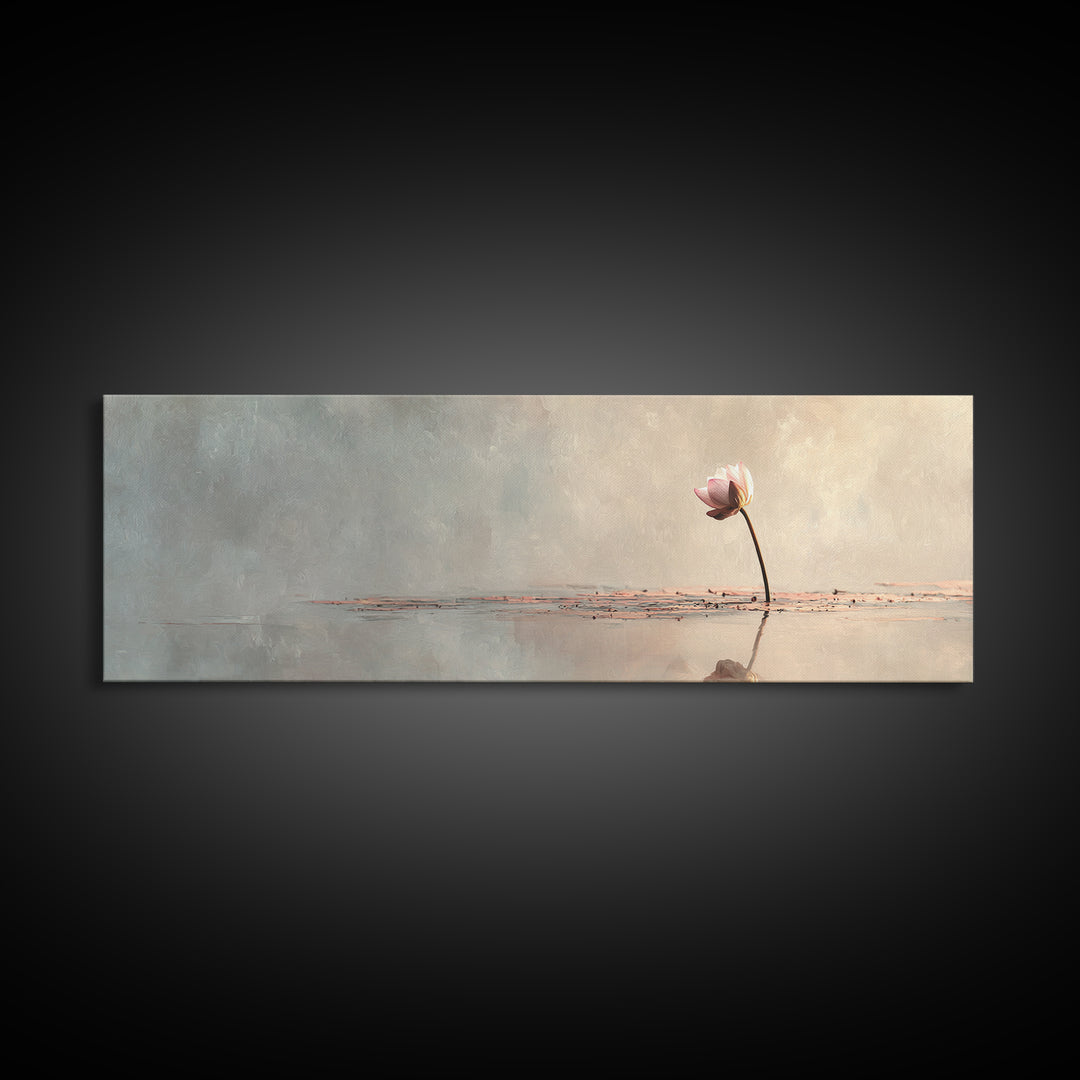 Single Lotus On Still Water Wall Art, Minimalist Floral Canvas Print, Neutral Zen Decor, Japandi Meditation Room Art Print