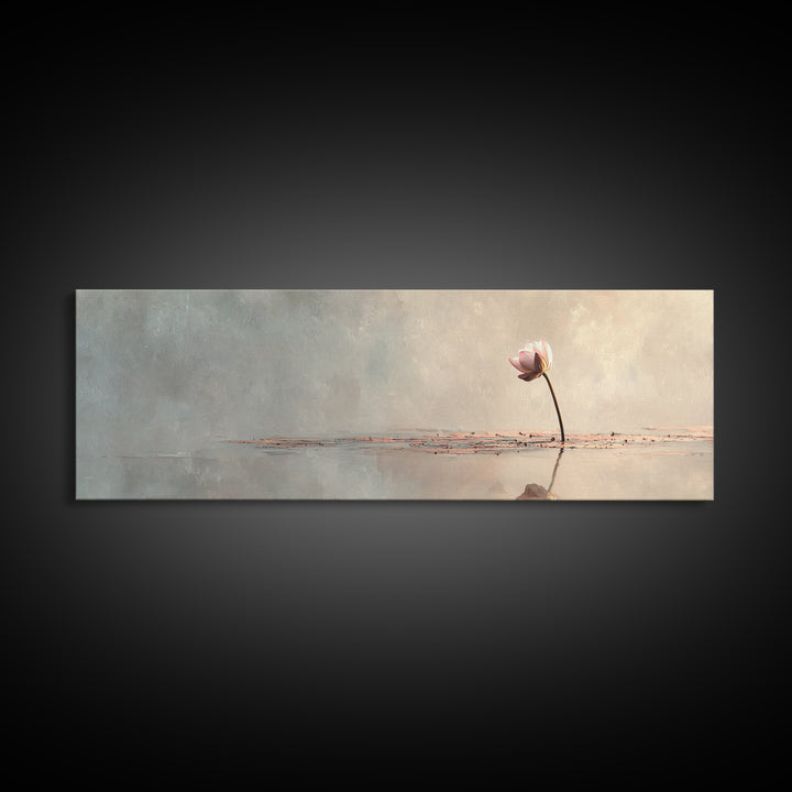 Single Lotus On Still Water Wall Art, Minimalist Floral Canvas Print, Neutral Zen Decor, Japandi Meditation Room Art Print