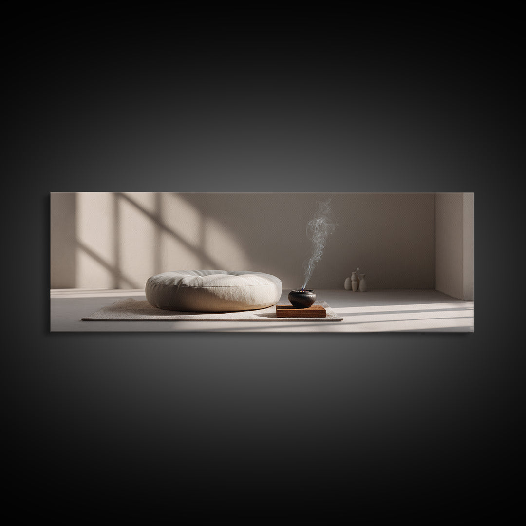 Minimal Zen Meditation Room Canvas Print, Wabi Sabi Neutral Wall Art, Japandi Home Decor, Calming Yoga Studio Decor, Serene Spa Decor