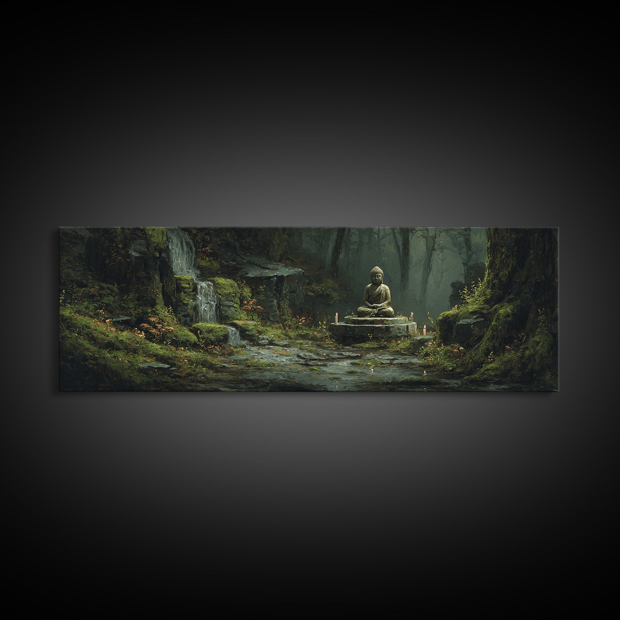 Mossy Forest Buddha Sanctuary, Zen Wall Art, Meditation Canvas Print, Serene Nature Decor, Spa And Yoga Room Decor, Home Decor
