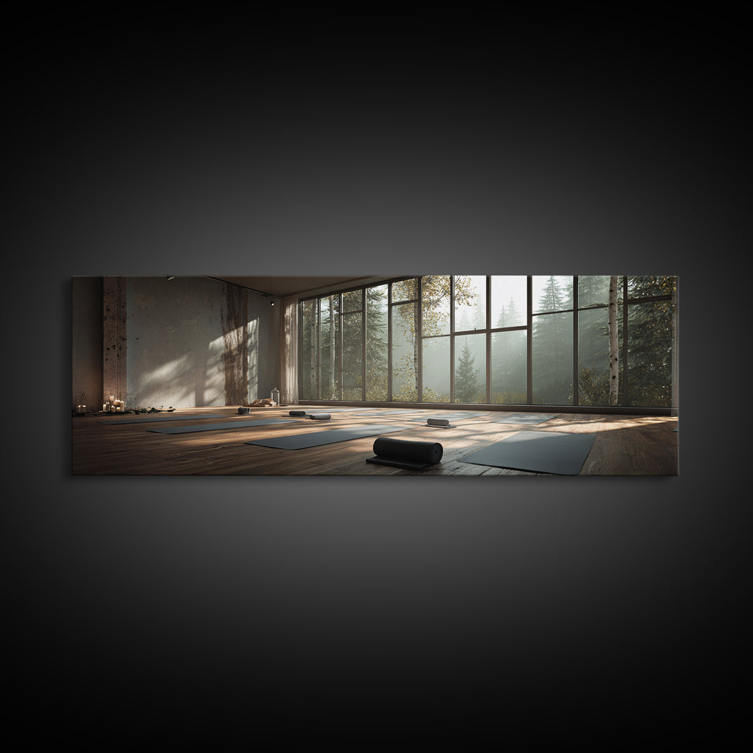 Serene Forest Yoga Studio Wall Art, Panoramic Zen Meditation Canvas Print For Spa Decor, Wellness Room, Calming Home Decor
