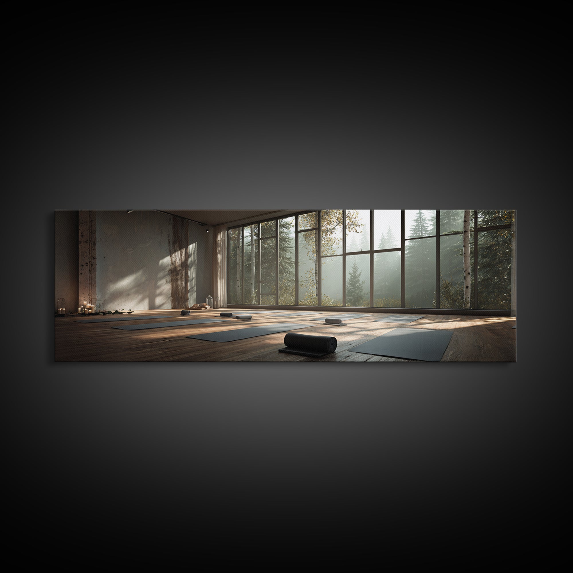 Serene Forest Yoga Studio Wall Art, Panoramic Zen Meditation Canvas Print For Spa Decor, Wellness Room, Calming Home Decor