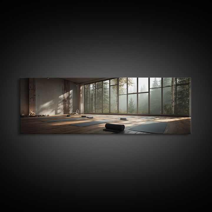 Serene Forest Yoga Studio Wall Art, Panoramic Zen Meditation Canvas Print For Spa Decor, Wellness Room, Calming Home Decor