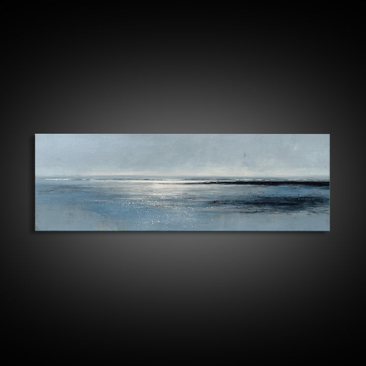 Misty Blue Ocean Horizon Wall Art, Coastal Seascape Canvas Print, Minimalist Beach Decor, Large Horizontal Living Room Art Print