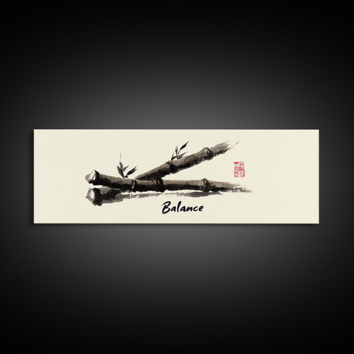 Ink Bamboo Balance Wall Art, Minimalist Zen Calligraphy Print, Japandi Office Decor, Mindfulness Gift, Tranquil Home Decor
