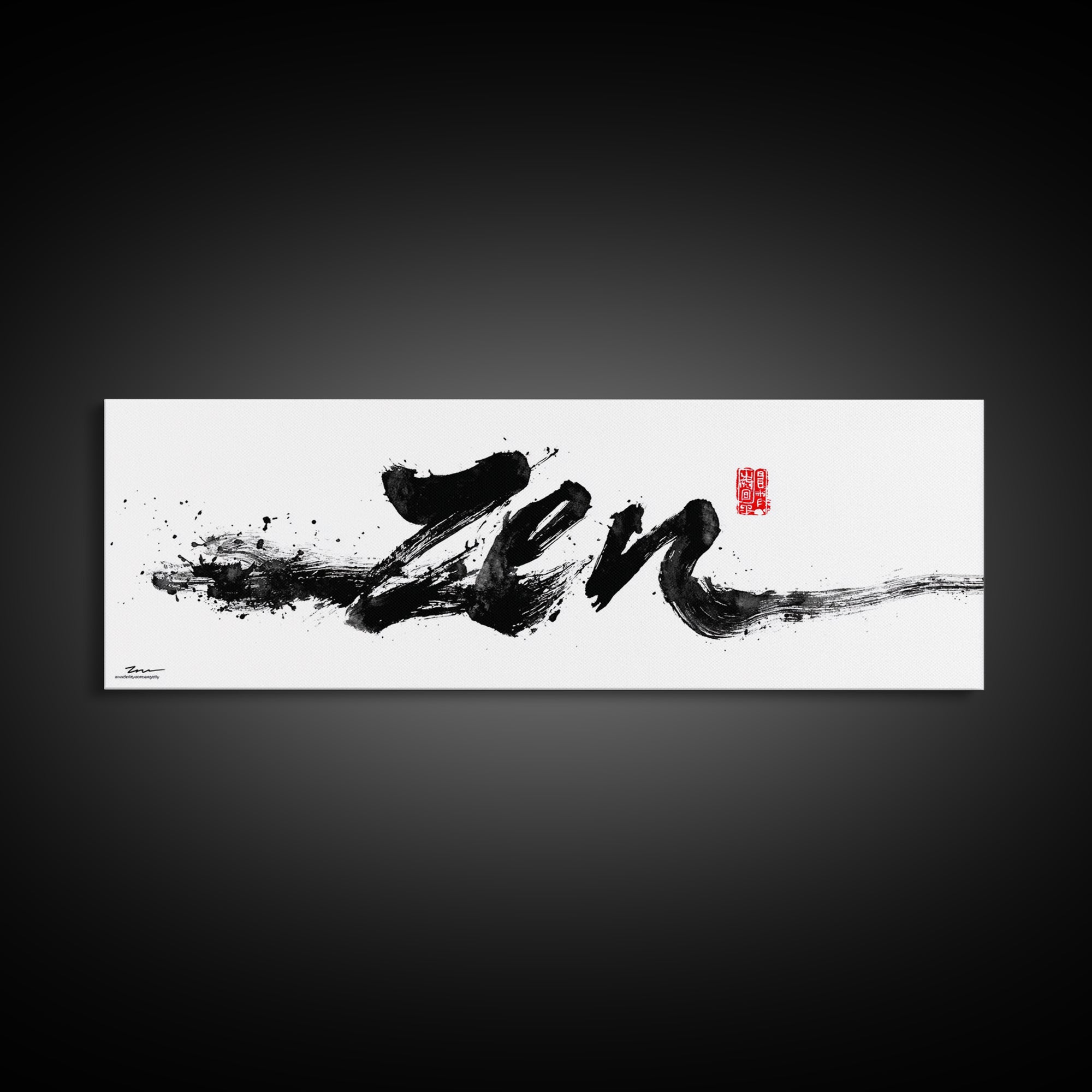 Bold Zen Calligraphy Brushstroke Wall Art, Black And White Japanese Ink Print For Meditation Room, Minimalist Home Decor