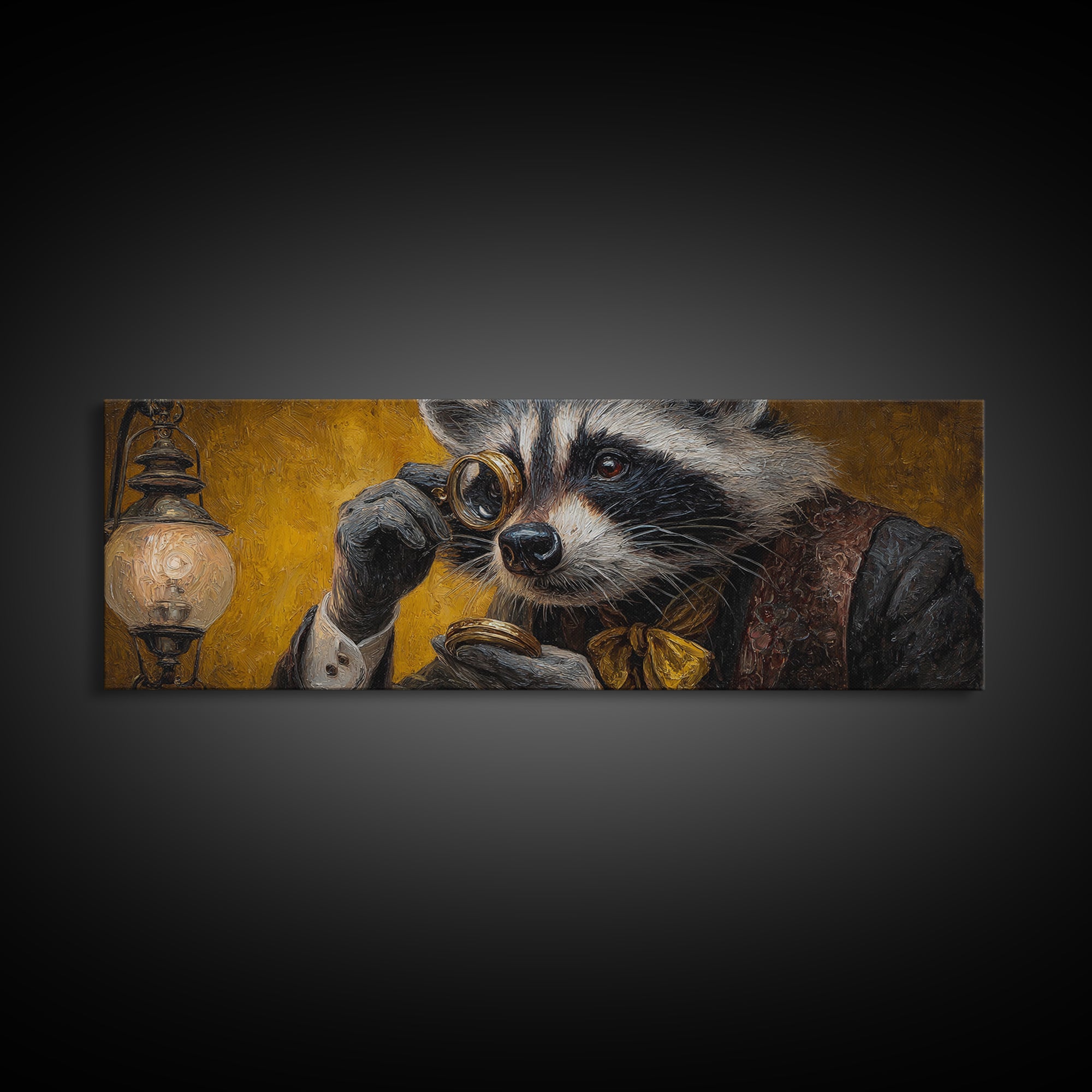 Victorian Raccoon With Monocle Canvas Print, Whimsical Animal Portrait Wall Art, Steampunk Office Decor, Quirky Gift For Him