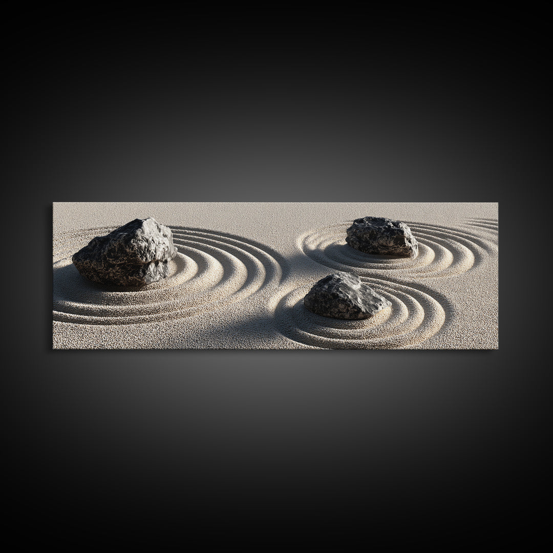 Raked Zen Sand Garden Rocks Canvas Print, Japandi Wall Art, Neutral Minimalist Decor For Meditation Room And Spa Home Decor