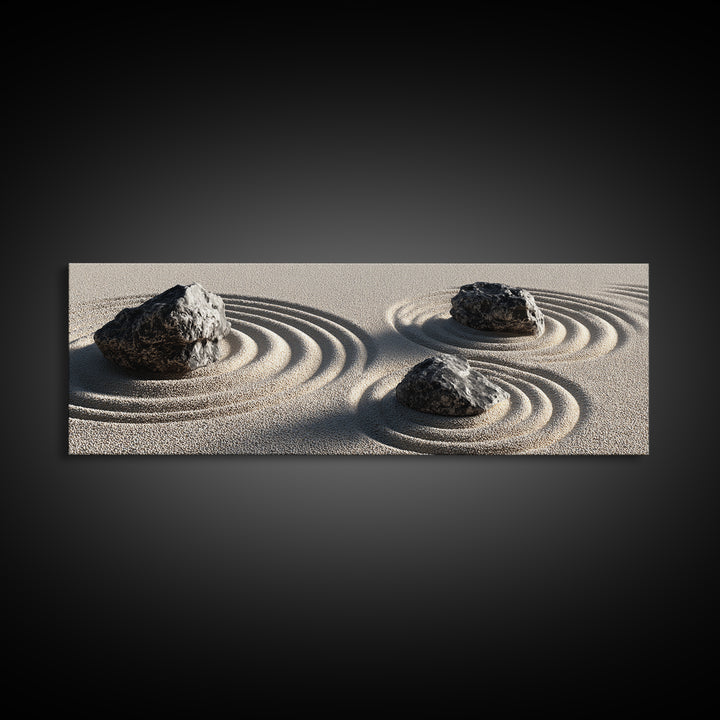 Raked Zen Sand Garden Rocks Canvas Print, Japandi Wall Art, Neutral Minimalist Decor For Meditation Room And Spa Home Decor