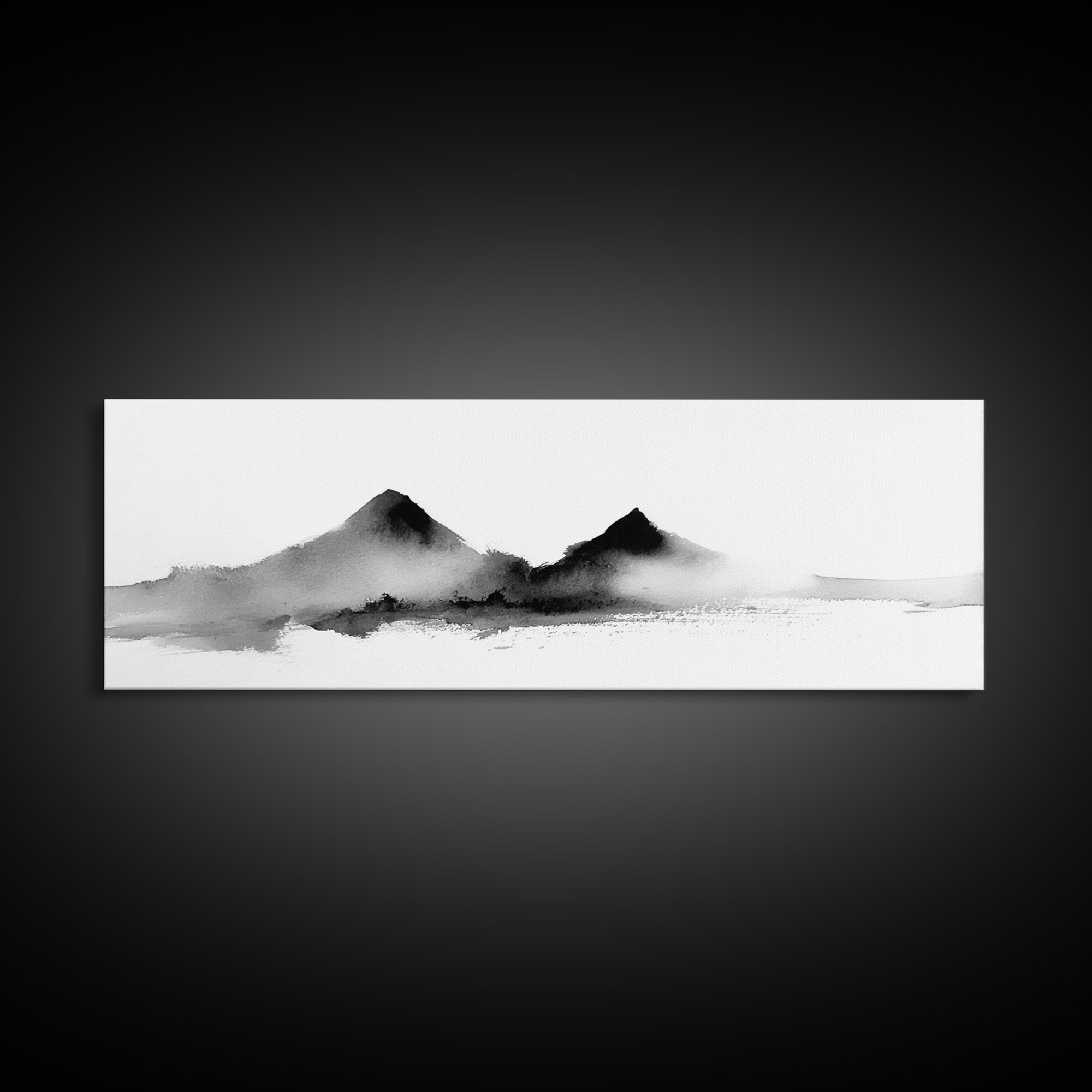 Minimal Black Ink Mountain Wall Art, Japanese Landscape Canvas Print, Wabi Sabi Zen Decor, Neutral Abstract Office Print Home Decor