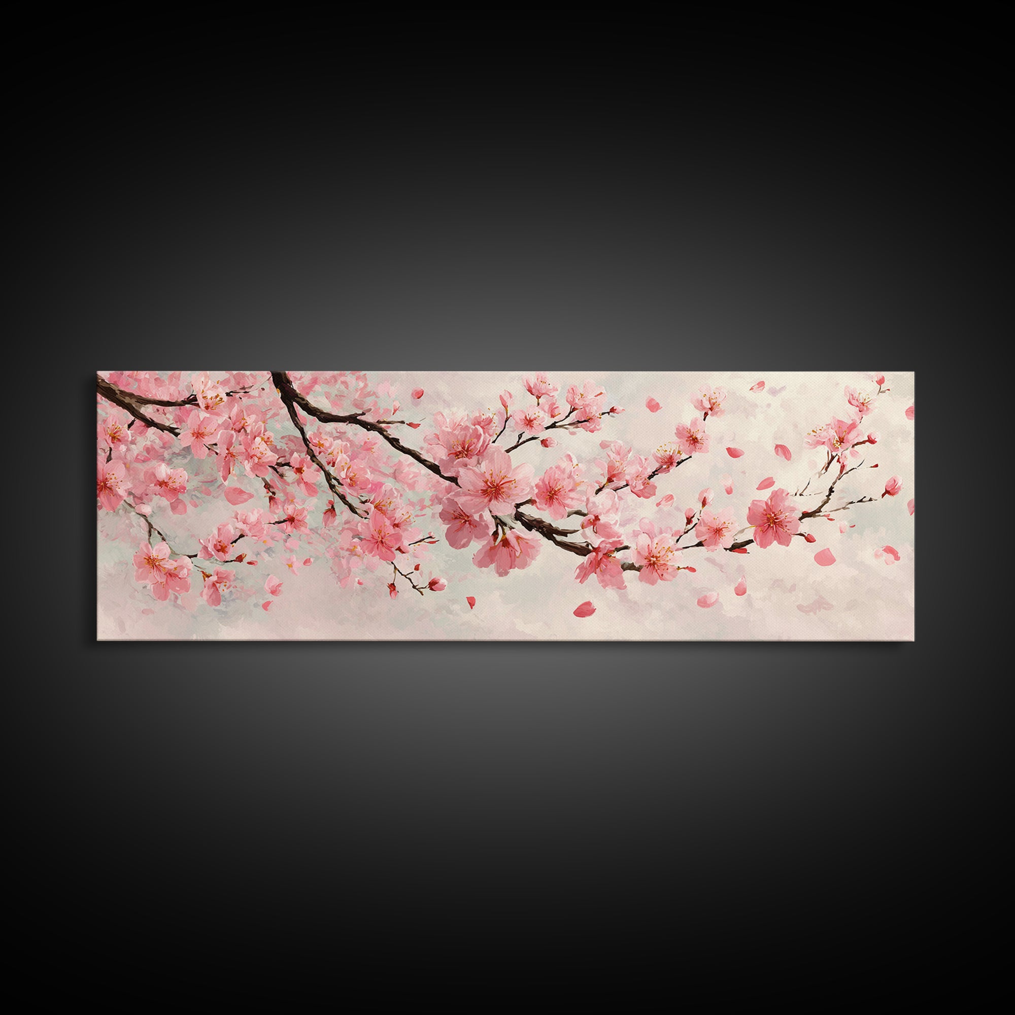 Pink Cherry Blossom Branch Wall Art, Japanese Floral Canvas Print, Spring Botanical Decor, Feminine Bedroom Artwork Gift