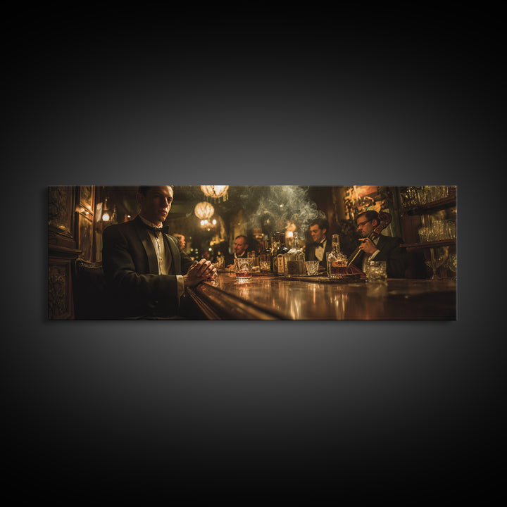 Elegant Tuxedo Men In Jazz Lounge Framed Canvas Print, Speakeasy Bar Wall Art, Masculine Home Decor, Gift For Him, Office Decor