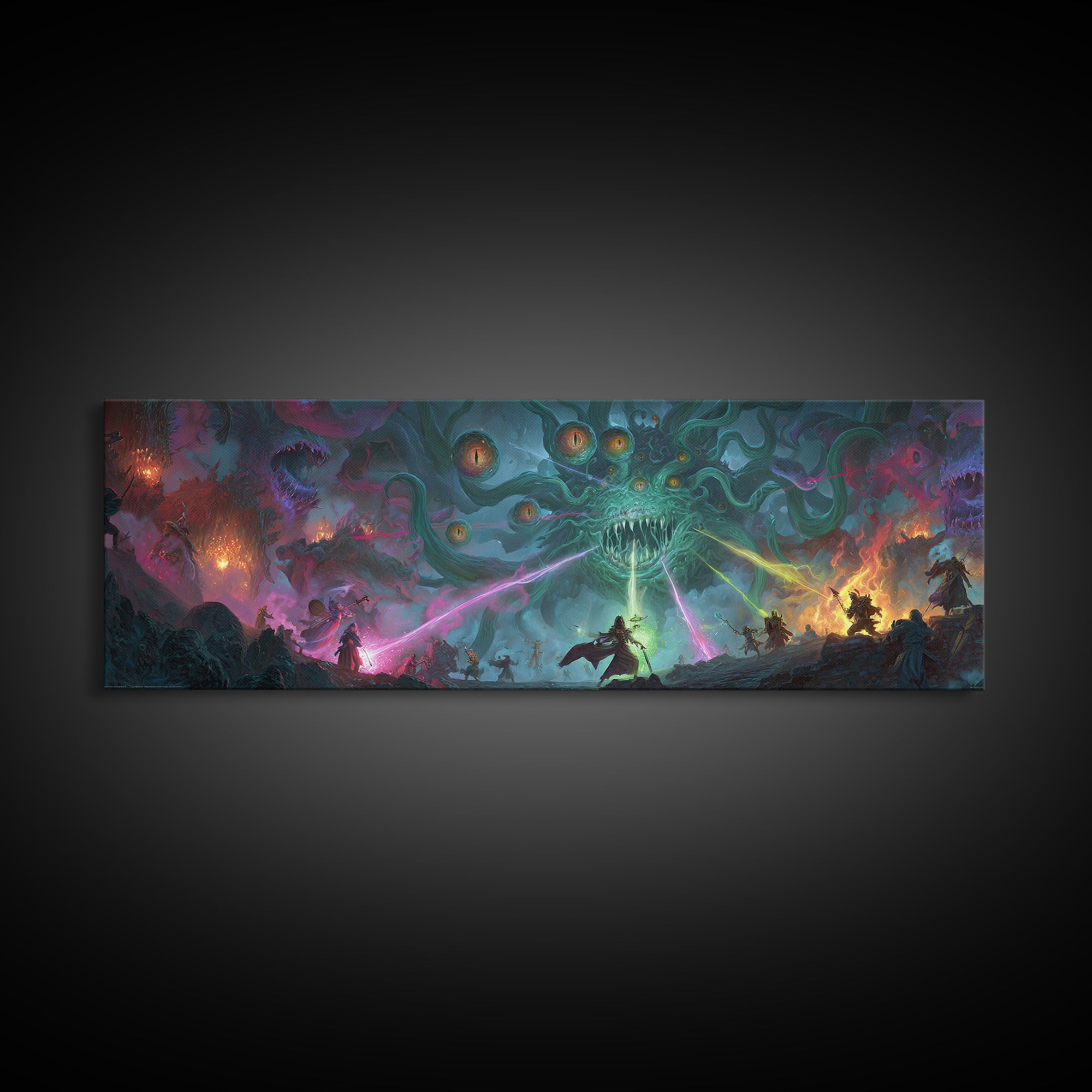 Eldritch Tentacle Monster Epic Battle Wall Art, Cosmic Horror Canvas Print, Sci Fi Fantasy Decor, Gamer Room Gift For Him