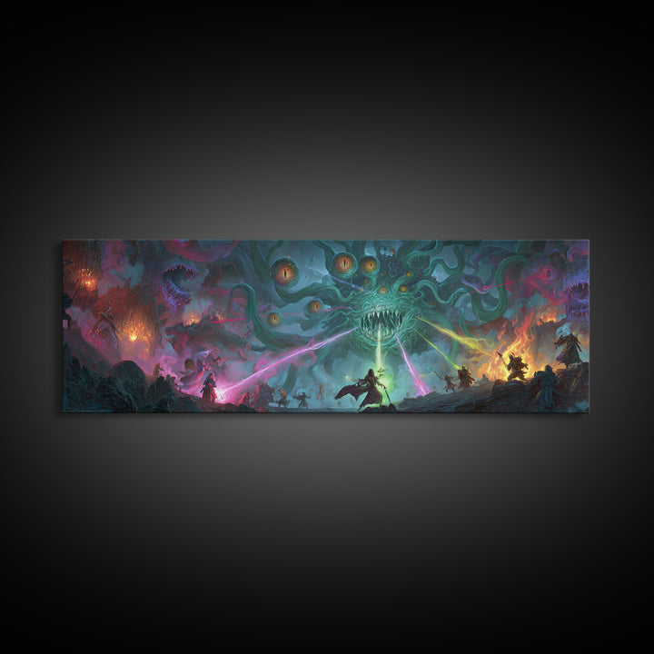 Eldritch Tentacle Monster Epic Battle Wall Art, Cosmic Horror Canvas Print, Sci Fi Fantasy Decor, Gamer Room Gift For Him