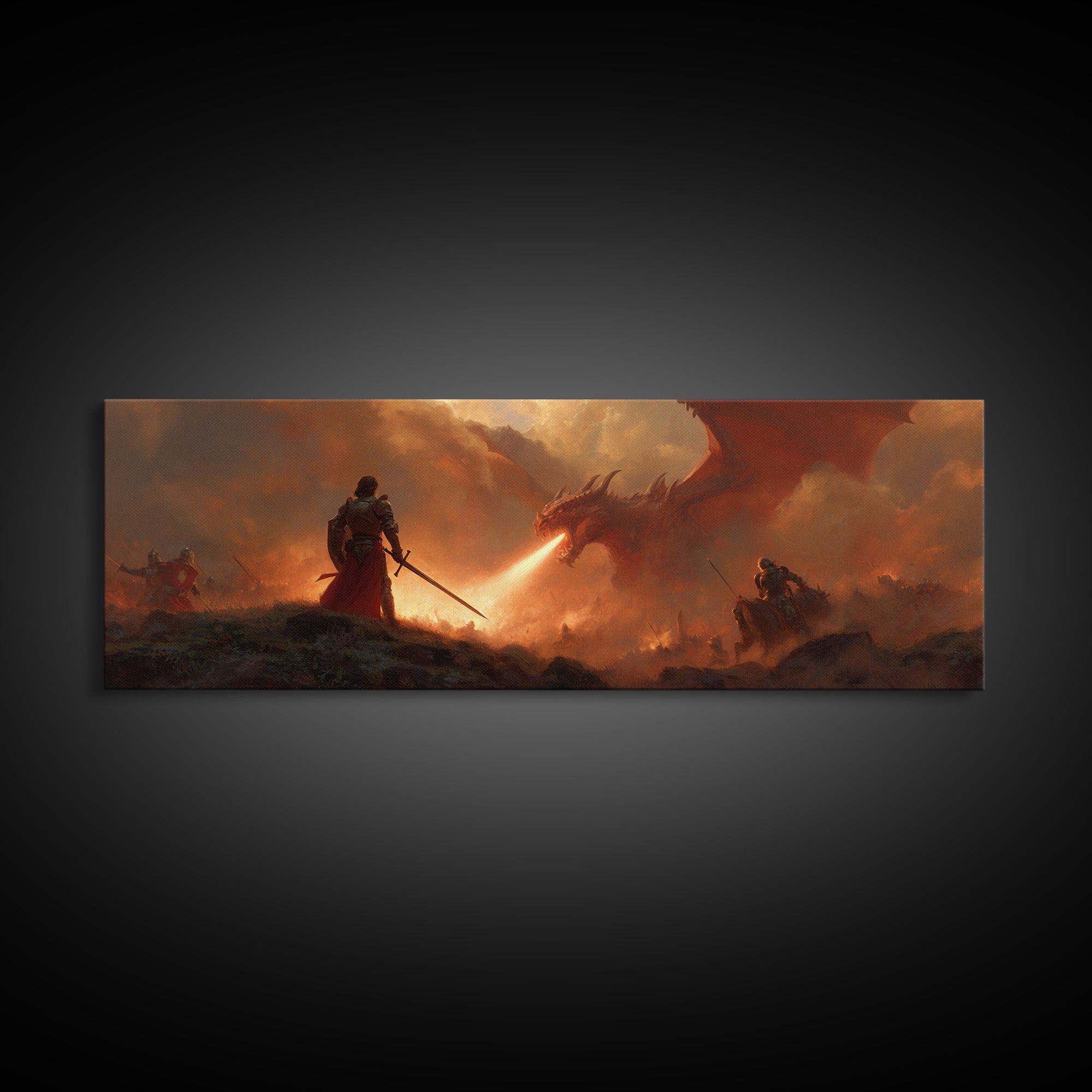 Angelic Canvas Print Featuring Holy Warrior With Sword And Radiant Wings Illuminated In Heavenly Light Spiritual Wall Art For Inspirational Home Decor