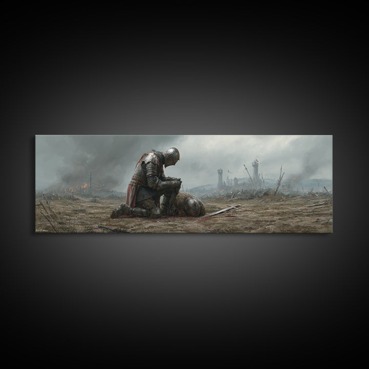 Medieval Knight Mourning Fallen Comrade Battlefield Scene Oil Painting Canvas Print Wall Art For Decor